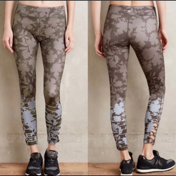 Anthropologie Pants - Pure + Good | Green Blue Floral Crop Leggings